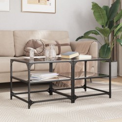Sonata H Маси за кафе с черен стъклен плот 2 бр 50x50x45 см стомана - Măsuțe de living