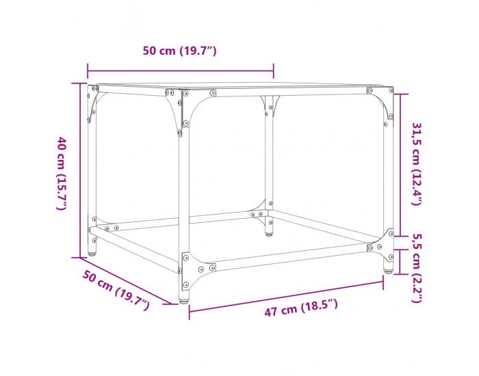 Sonata H Маси за кафе с прозрачен стъклен плот 2 бр 50x50x40 см стомана