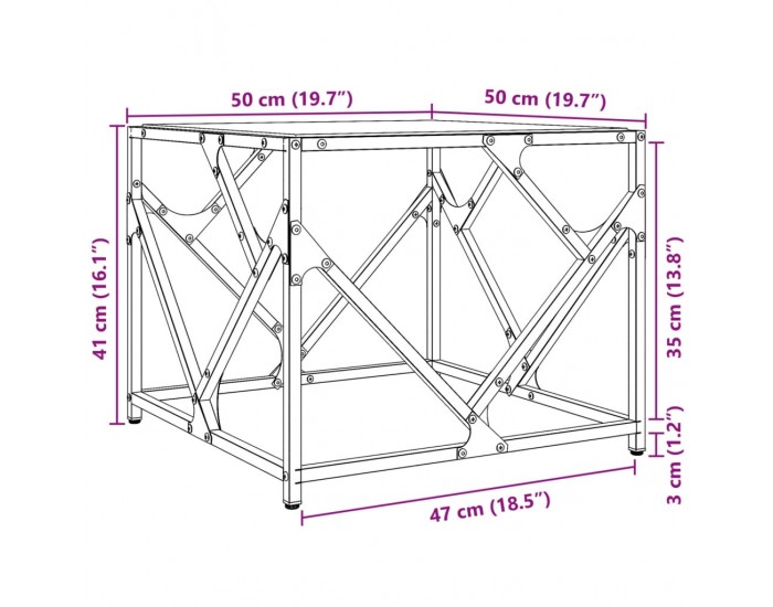 Sonata H Маса за кафе с прозрачен стъклен плот 50x50x41 см стомана