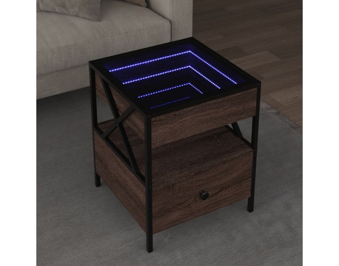 Sonata H Маса за кафе с Infinity LED, кафяв дъб, 40x40x51 см