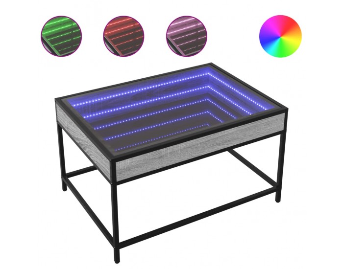 Sonata H Маса за кафе с Infinity LED, сив сонома, 70x50x41 см