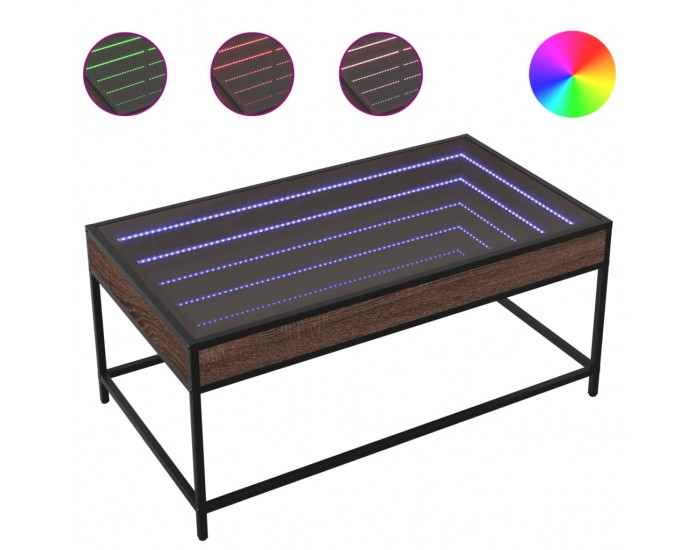 Sonata H Маса за кафе с Infinity LED, кафяв дъб, 90x50x41 см