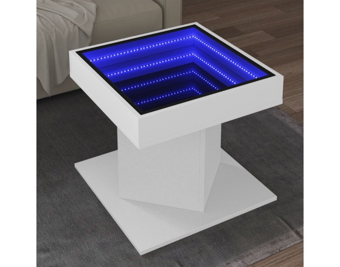 Sonata H Маса за кафе с LED, бяла, 50x50x45 см, инженерно дърво