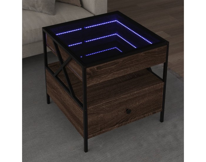Sonata H Маса за кафе с Infinity LED, кафяв дъб, 50x50x51 см