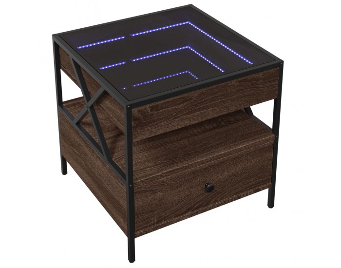 Sonata H Маса за кафе с Infinity LED, кафяв дъб, 50x50x51 см