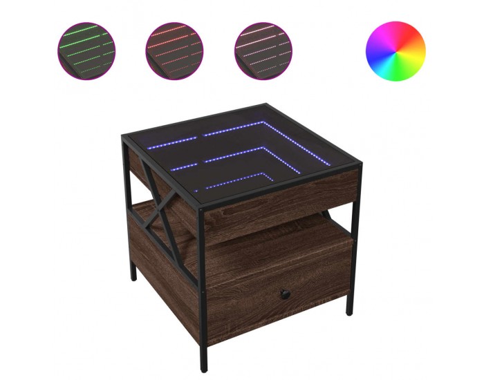 Sonata H Маса за кафе с Infinity LED, кафяв дъб, 50x50x51 см