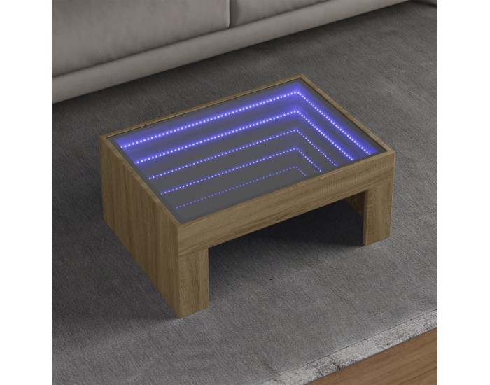 Sonata H Маса за кафе с Infinity LED, сонома дъб, 70x50x30 см