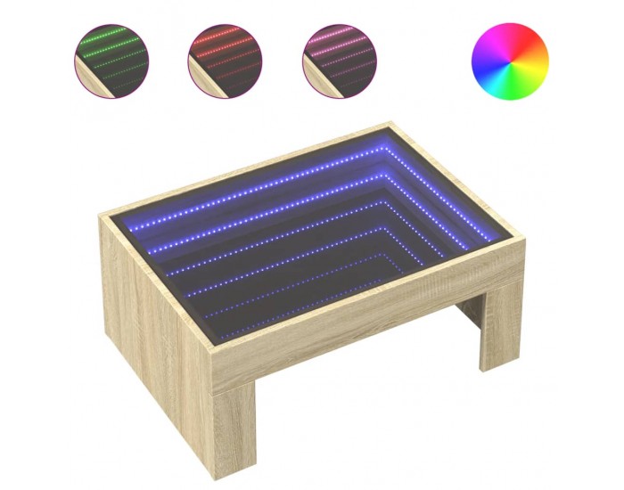 Sonata H Маса за кафе с Infinity LED, сонома дъб, 70x50x30 см