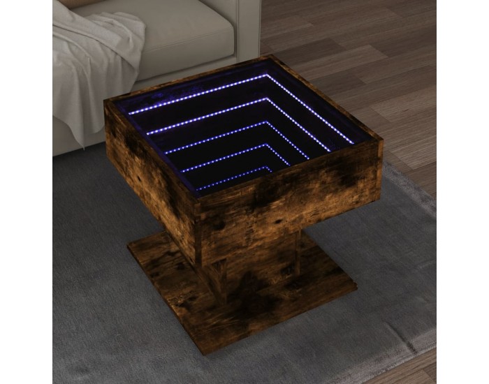Sonata H Маса за кафе с LED, опушен дъб, 50x50x45 см, инженерно дърво