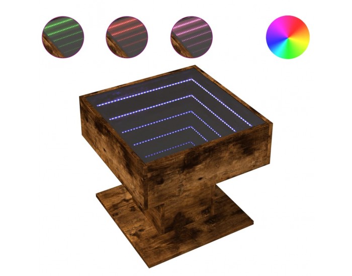 Sonata H Маса за кафе с LED, опушен дъб, 50x50x45 см, инженерно дърво