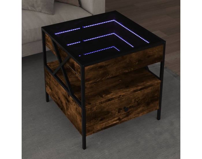 Sonata H Маса за кафе с Infinity LED, опушен дъб, 50x50x51 см