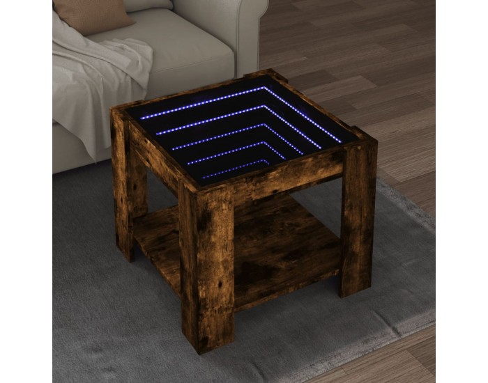 Sonata H Маса за кафе с LED, опушен дъб, 53x53x45 см, инженерно дърво