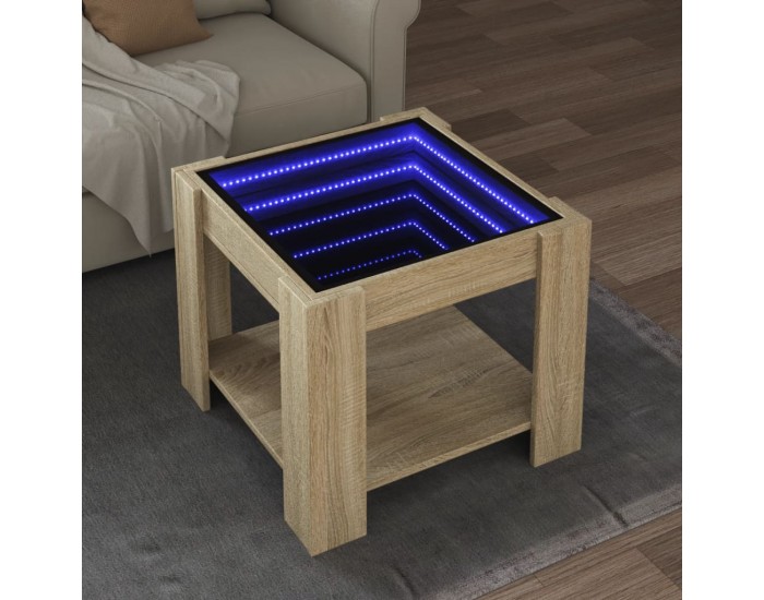 Sonata H Маса за кафе с LED, дъб сонома, 53x53x45 см, инженерно дърво