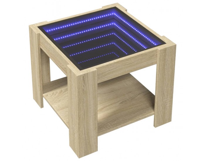 Sonata H Маса за кафе с LED, дъб сонома, 53x53x45 см, инженерно дърво