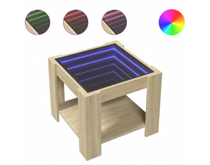 Sonata H Маса за кафе с LED, дъб сонома, 53x53x45 см, инженерно дърво
