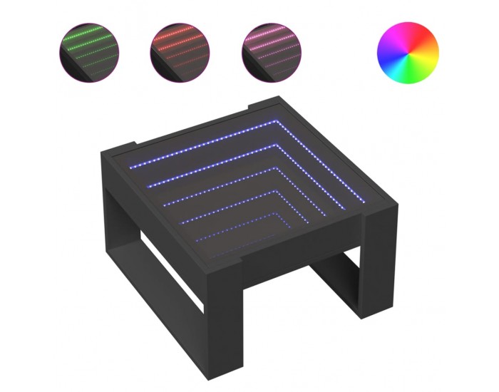 Sonata H Маса за кафе с Infinity LED, черна, 50x53x30 см
