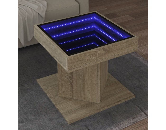 Sonata H Маса за кафе с LED, дъб сонома, 50x50x45 см, инженерно дърво
