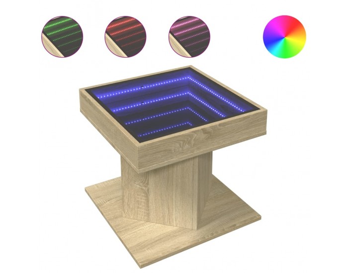 Sonata H Маса за кафе с LED, дъб сонома, 50x50x45 см, инженерно дърво