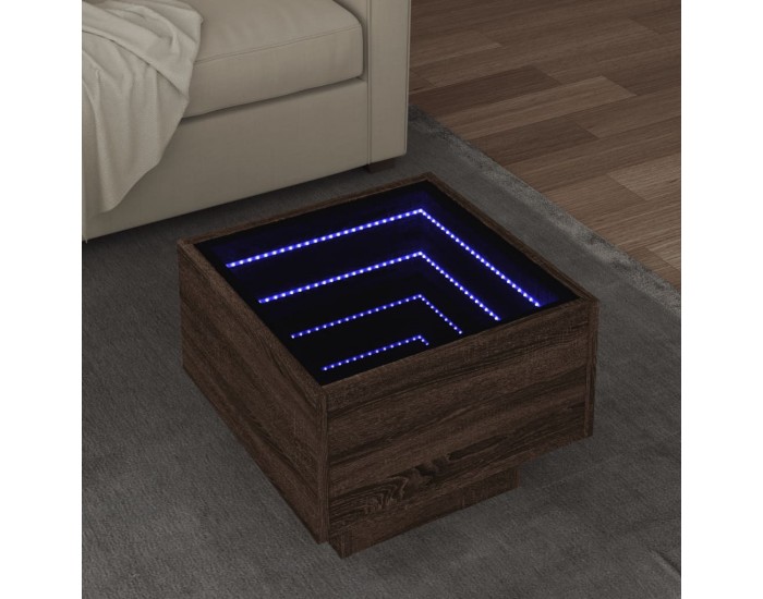 Sonata H Помощна маса с LED кафяв дъб 40x40x30 см инженерно дърво