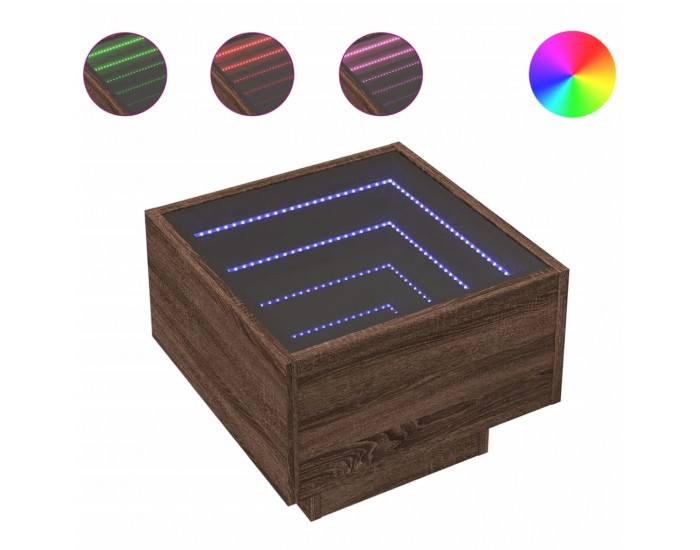 Sonata H Помощна маса с LED кафяв дъб 40x40x30 см инженерно дърво
