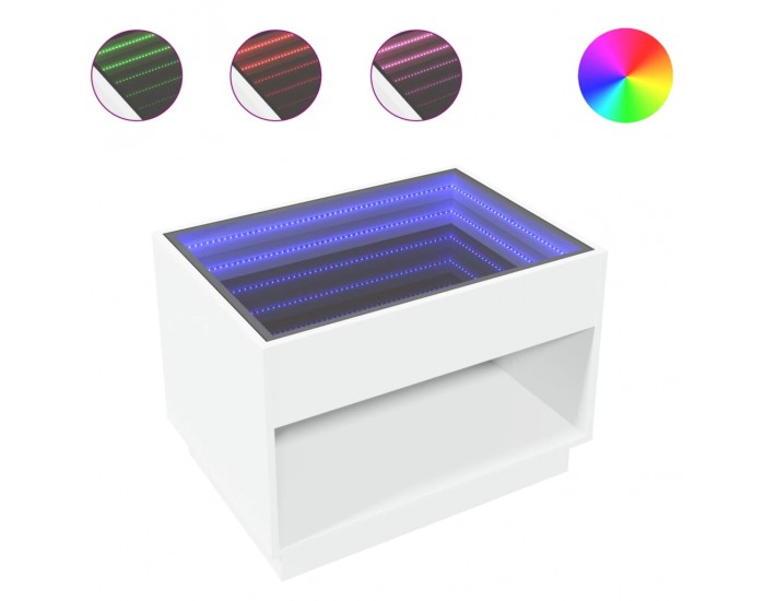 Sonata H Маса за кафе с Infinity LED, бяла, 70x50x50 см