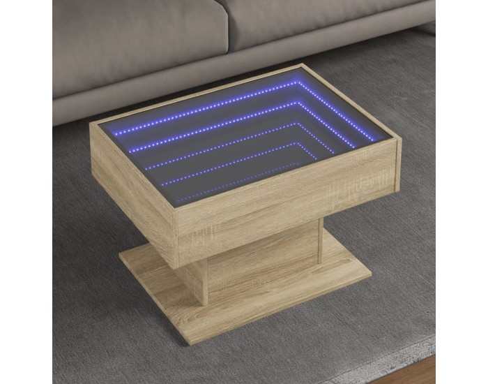 Sonata H Маса за кафе с LED, дъб сонома, 70x50x45 см, инженерно дърво