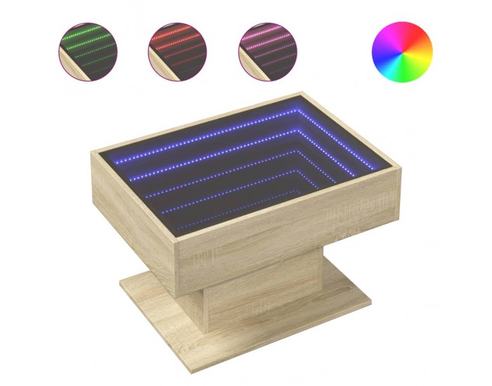 Sonata H Маса за кафе с LED, дъб сонома, 70x50x45 см, инженерно дърво
