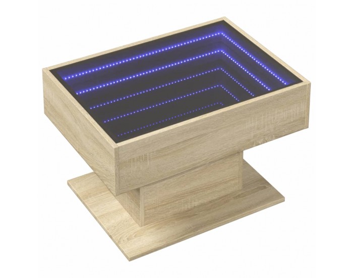Sonata H Маса за кафе с LED, дъб сонома, 70x50x45 см, инженерно дърво