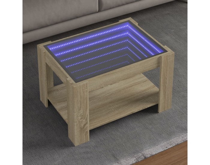 Sonata H Маса за кафе с LED, дъб сонома, 73x53x45 см, инженерно дърво