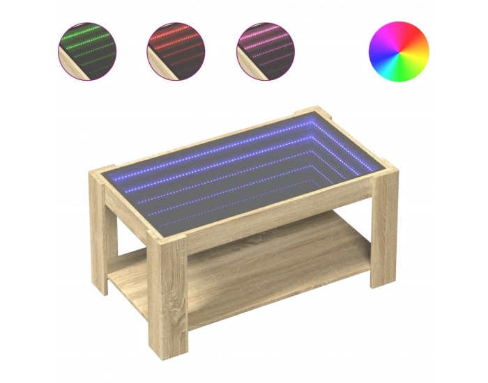 Sonata H Маса за кафе с LED, дъб сонома, 93x53x45 см, инженерно дърво