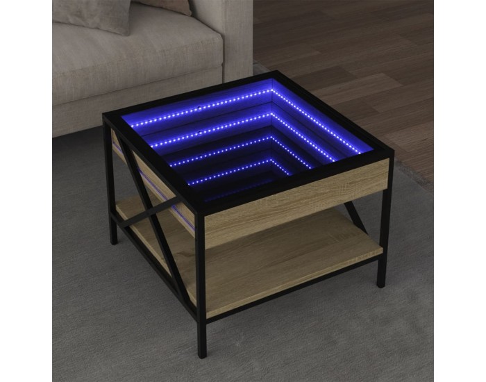 Sonata H Маса за кафе с Infinity LED, сонома дъб, 50x50x38 см