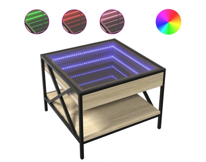 Sonata H Маса за кафе с Infinity LED, сонома дъб, 50x50x38 см