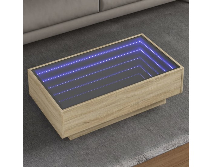 Sonata H Маса за кафе с LED, сонома дъб, 90x50x30 см, инженерно дърво
