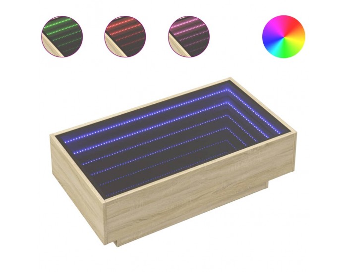 Sonata H Маса за кафе с LED, сонома дъб, 90x50x30 см, инженерно дърво