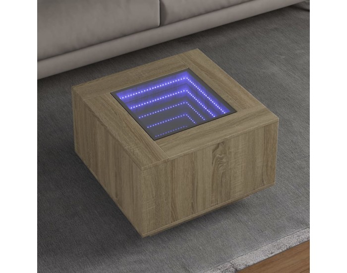 Sonata H Маса за кафе с LED, дъб сонома, 60x60x40 см, инженерно дърво