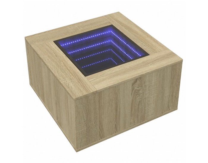 Sonata H Маса за кафе с LED, дъб сонома, 60x60x40 см, инженерно дърво