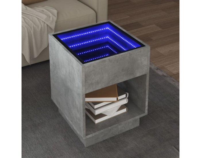 Sonata H Маса за кафе с Infinity LED, бетонно сива, 40x40x50 см