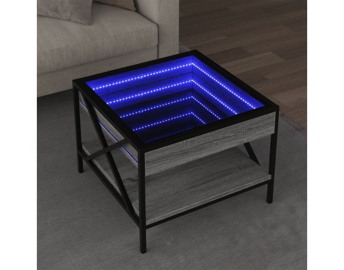 Sonata H Маса за кафе с Infinity LED, сив сонома, 50x50x38 см