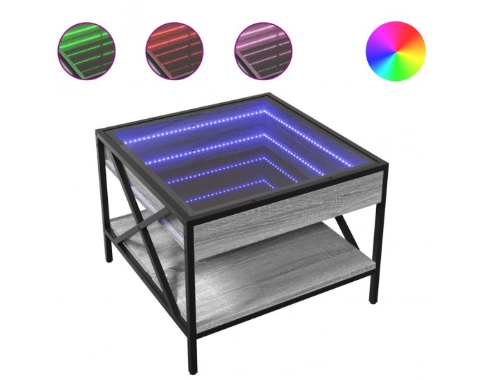 Sonata H Маса за кафе с Infinity LED, сив сонома, 50x50x38 см