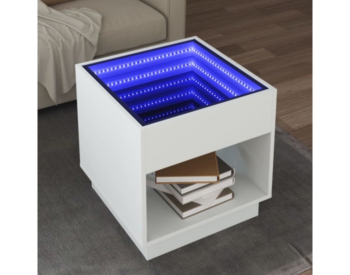 Sonata H Маса за кафе с Infinity LED, бяла, 50x50x50 см