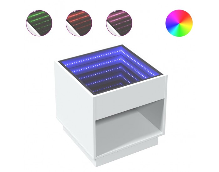 Sonata H Маса за кафе с Infinity LED, бяла, 50x50x50 см