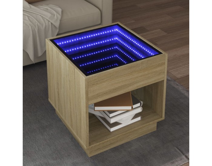 Sonata H Маса за кафе с Infinity LED, сонома дъб, 50x50x50 см