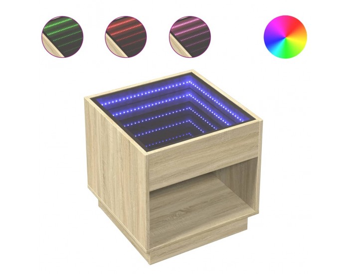 Sonata H Маса за кафе с Infinity LED, сонома дъб, 50x50x50 см