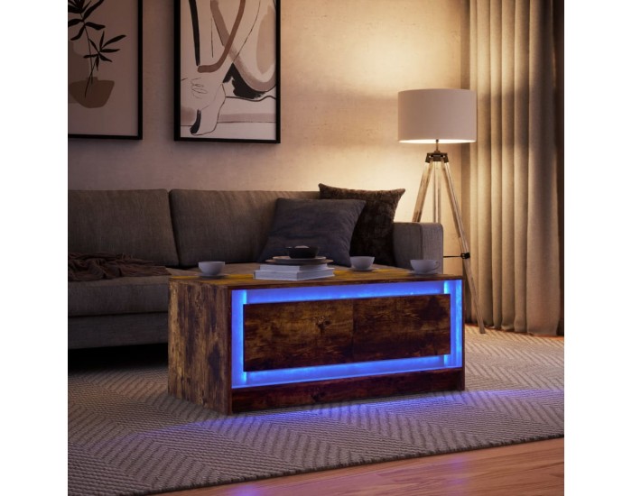 Sonata H Маса за кафе с LED осветление, опушен дъб, инженерно дърво