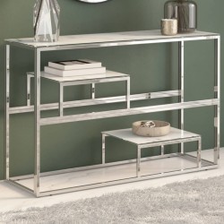 Sonata H Конзолна маса, сребриста, неръждаема стомана и закалено стъкло - Măsuțe de living