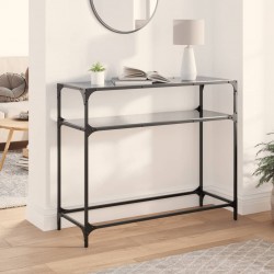 Sonata H Конзолна маса с черен стъклен плот 98x35x81 см стомана - Măsuțe de living