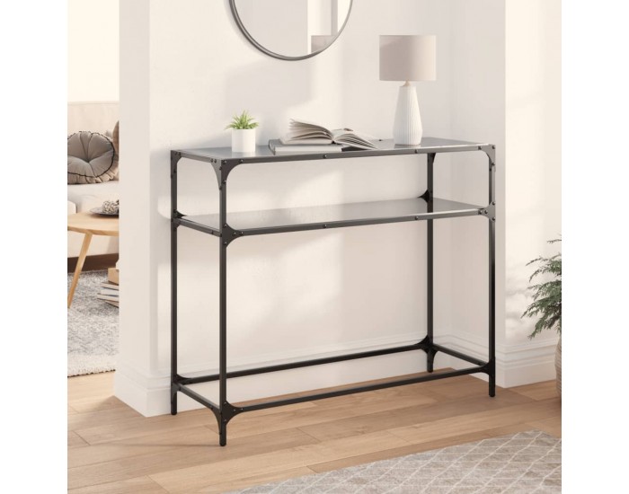 Sonata H Конзолна маса с черен стъклен плот 98x35x81 см стомана