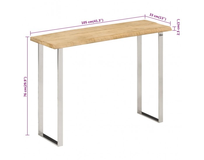 Sonata H Конзолна маса с жив ръб 105x33x76 см масивно мангово дърво