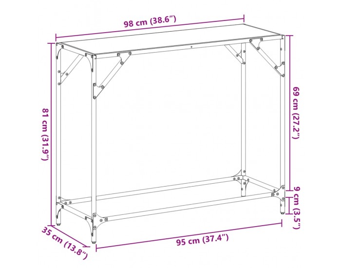 Sonata H Конзолна маса с прозрачен стъклен плот 98x35x81 см стомана