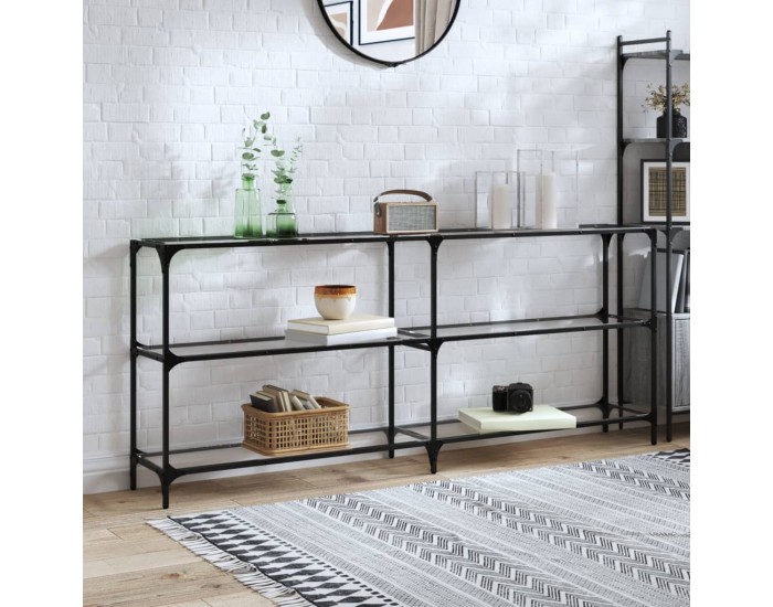 Sonata H Конзолна маса с прозрачен стъклен плот 194,5x30x81 см стомана